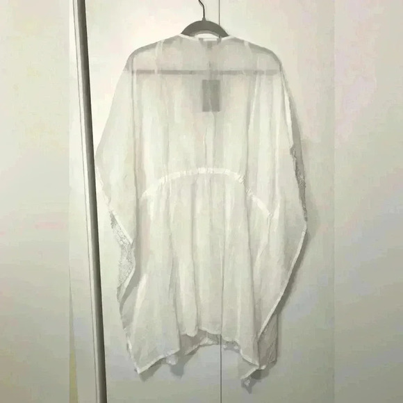 Club Z Collection Women 2X White Cotton Swim Crochet Lace Drawstring Cover Up - Picture 6 of 12